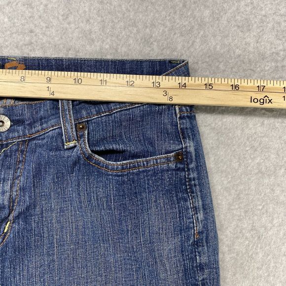 Seven7 Jeans Womens 28x29 Blue Denim Straight Faded Distressed Marbled Stretch - Picture 3 of 16